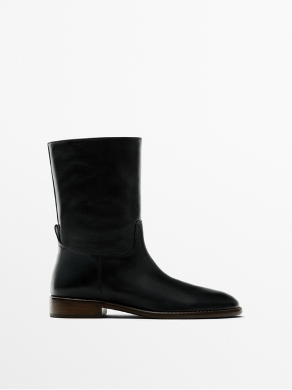 Massimo Dutti Black Leather Mid-Calf Boots